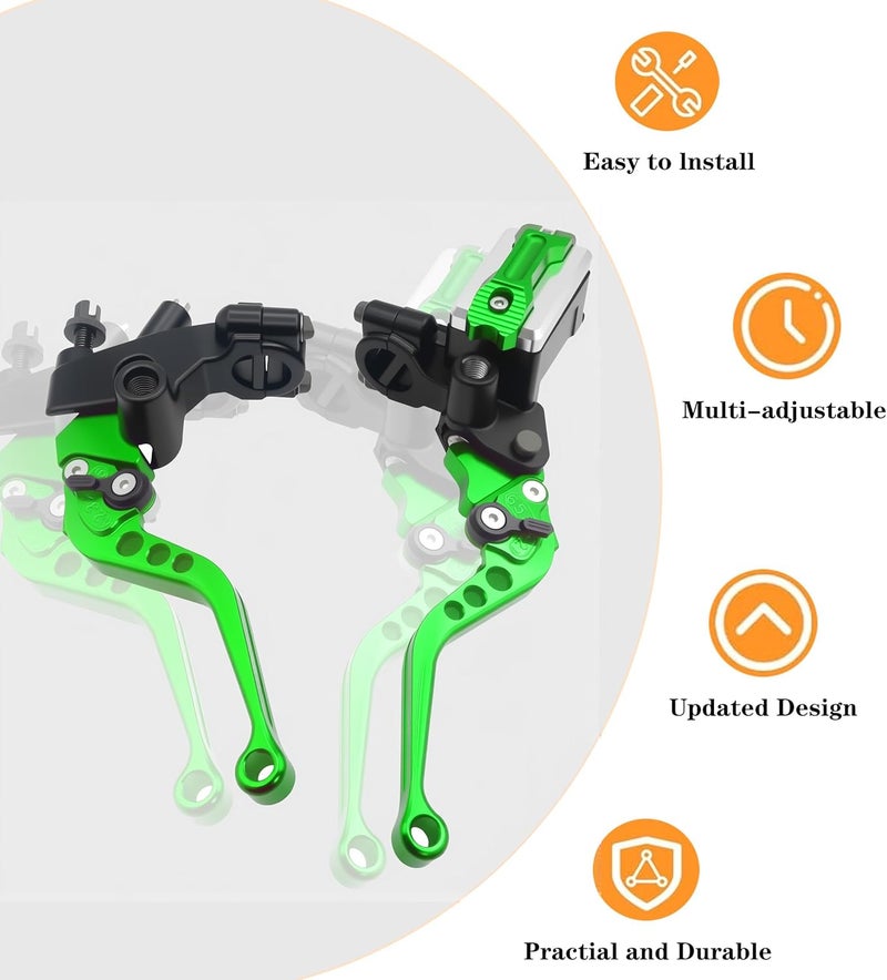 JXPANG Universal Motorcycle 7/8" 22mm Handlebar Brake Master Cylinder Clutch Lever CNC Left & Right Set Compatible with Harley Honda Kawasaki Suzuki Yamaha（ Piston Diameter 12.7mm (Green) - Image 4